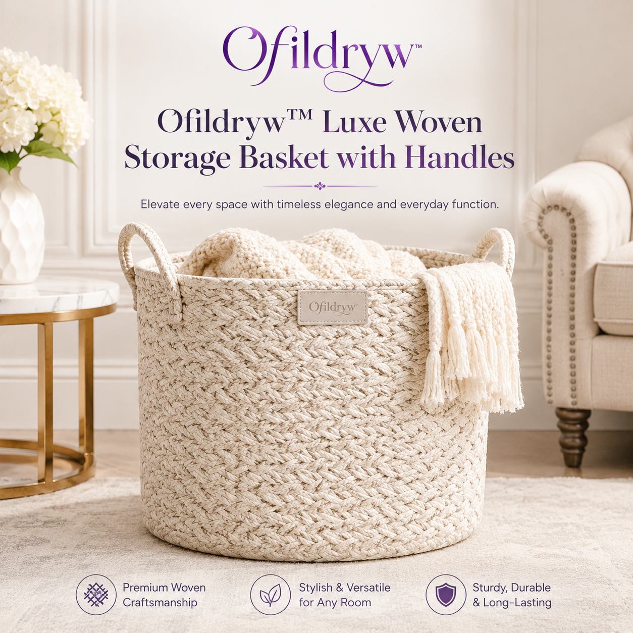 Ofildryw™ Luxe Woven Storage Basket with Handles