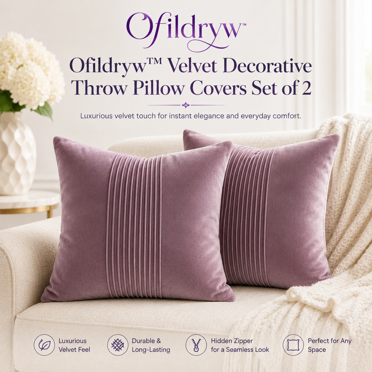 Ofildryw™ Velvet Decorative Throw Pillow Covers Set of 2